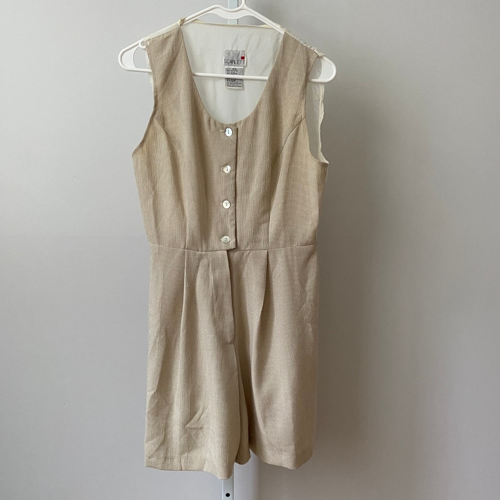 VTG Scarlett Academia Office Siren Pleated Button Romper 5/6 Beige Tan